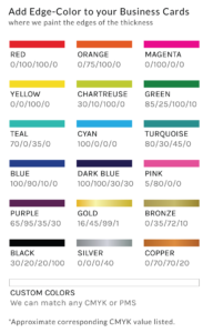 edge color, thick business cards, thick postcards